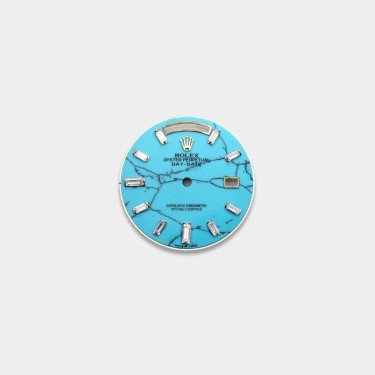 롤렉스 데이데이트 40MM 커스텀다이얼 터콰이즈(Turquoise) 다이얼 옐로골드용 바게뜨 다이아 인덱스