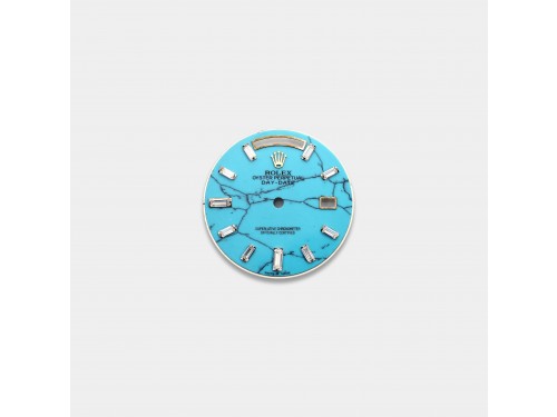 롤렉스 데이데이트 40MM 커스텀다이얼 터콰이즈(Turquoise) 다이얼 옐로골드용 바게뜨 다이아 인덱스