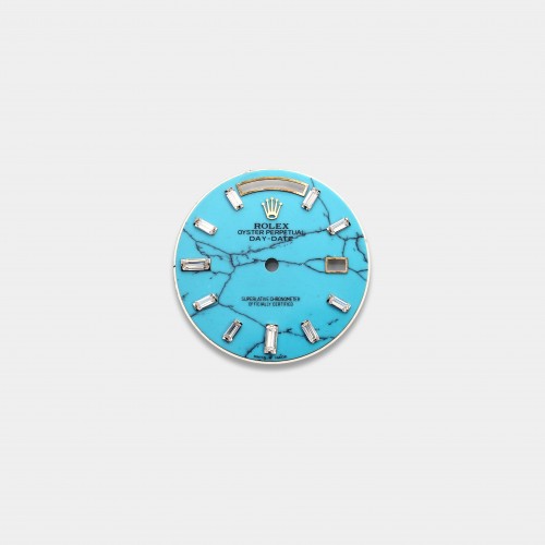 롤렉스 데이데이트 40MM 커스텀다이얼 터콰이즈(Turquoise) 다이얼 옐로골드용 바게뜨 다이아 인덱스